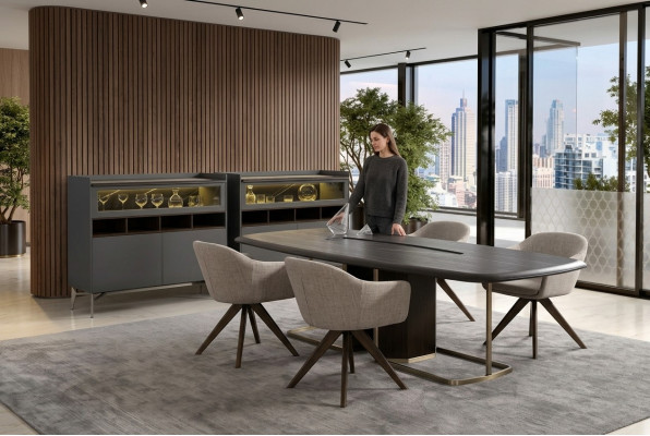 Wood Luxury Dining Room Set Modern Dining Table 4x Chairs with Sideboard Furniture