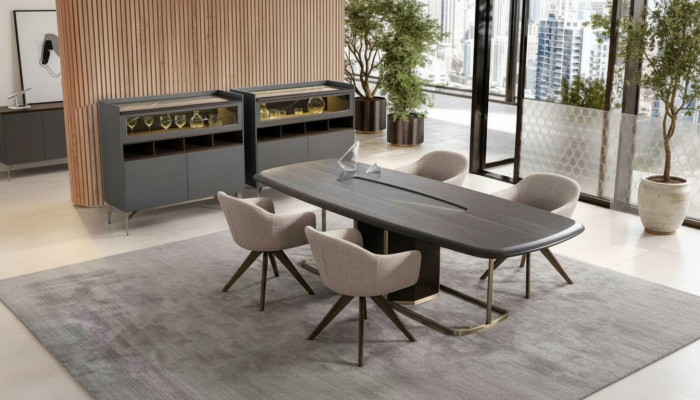 Wood Luxury Dining Room Set Modern Dining Table 4x Chairs with Sideboard Furniture