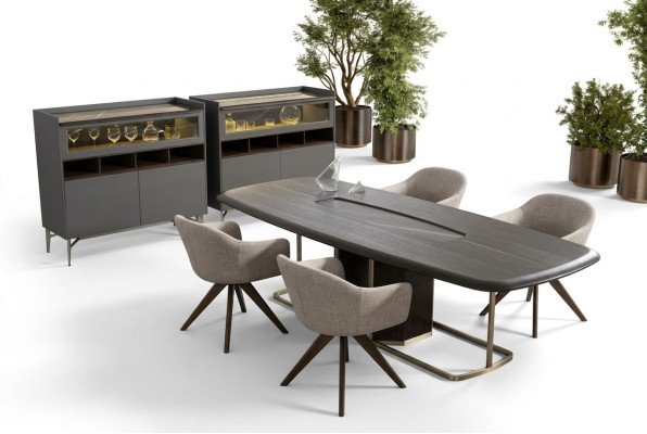 Wood Luxury Dining Room Set Modern Dining Table 4x Chairs with Sideboard Furniture