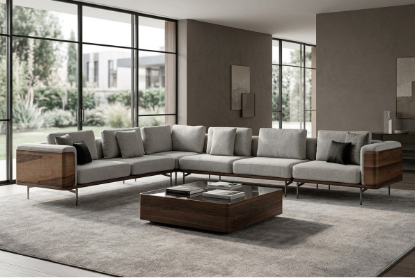 Living room corner sofa L-shape wood modern with luxury design corner suite