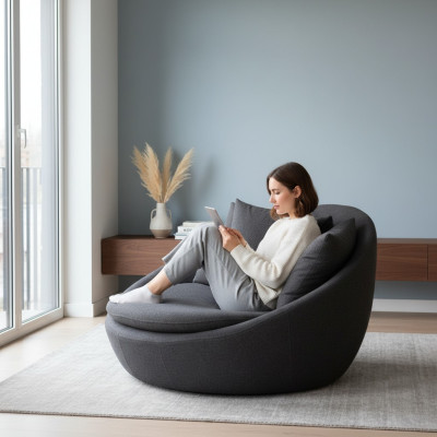 Armchair Upholstery Seat Modern Design Gray Lounge Luxury Living Room Club