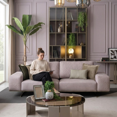 Three-seater couches, pink living room sofas, couch 256cm, big sofa XXL fabric