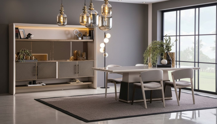 Luxury 6-piece dining room set, dining table with 4 chairs, sideboard 6-piece modern designer set