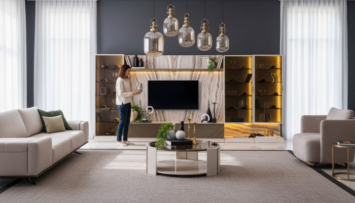 Elegant wall unit living room extension wall 388cm luxury wall units sideboard