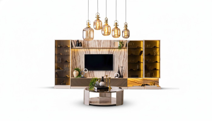 Elegant wall unit living room extension wall 388cm luxury wall units sideboard