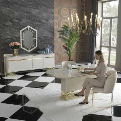 Modern dining room set furniture dining table 4x chairs sideboard chest of drawers 6-piece set
