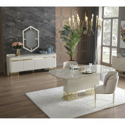 Modern dining room set furniture dining table 4x chairs sideboard chest of drawers 6-piece set