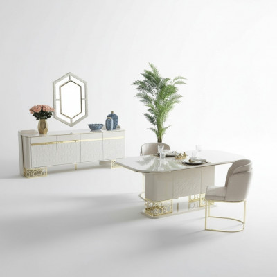Modern dining room set furniture dining table 4x chairs sideboard chest of drawers 6-piece set