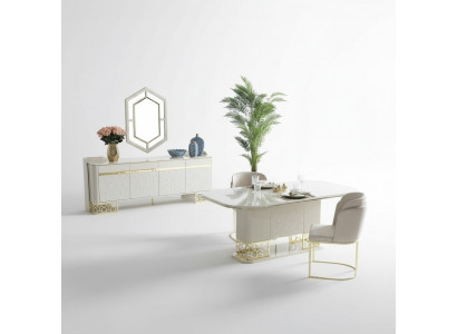 Modern dining room set furniture dining table 4x chairs sideboard chest of drawers 6-piece set
