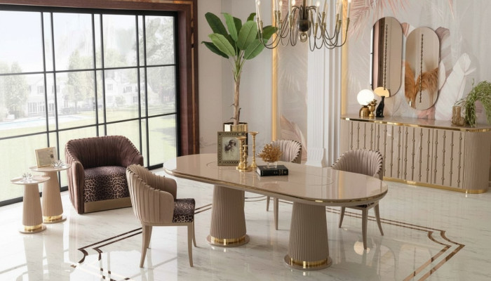 Luxury dining room set dining group dining table 4x chairs sideboard with 2x mirrors