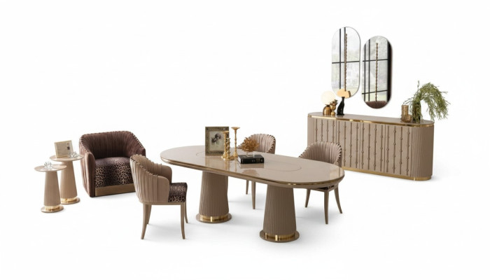 Luxury dining room set dining group dining table 4x chairs sideboard with 2x mirrors