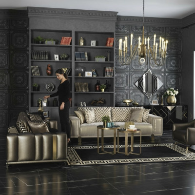Design Sofa Set 3+2+1 Seater Modern Armchair Luxury Furniture Fabric Gold
