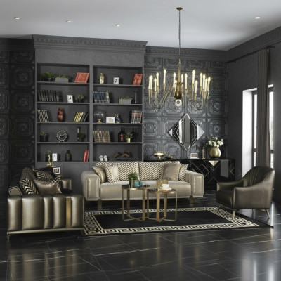 Design Sofa Set 3+2+1 Seater Modern Armchair Luxury Furniture Fabric Gold