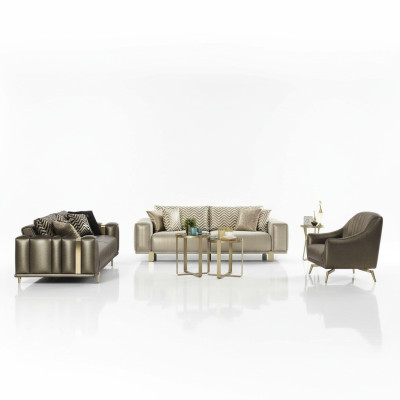 Design Sofa Set 3+2+1 Seater Modern Armchair Luxury Furniture Fabric Gold