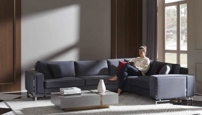 Luxury L-Shaped Corner Sofa Gray Corner Suite Textile Sofa Couch Design Sofa