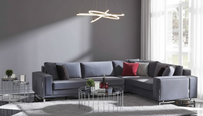 Luxury L-Shaped Corner Sofa Gray Corner Suite Textile Sofa Couch Design Sofa