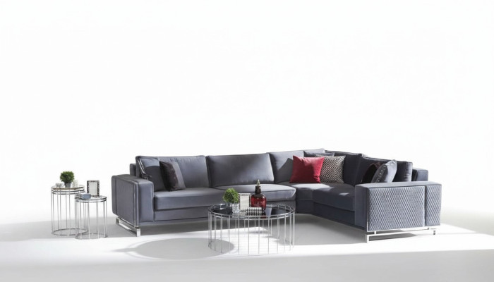 Luxury L-Shaped Corner Sofa Gray Corner Suite Textile Sofa Couch Design Sofa