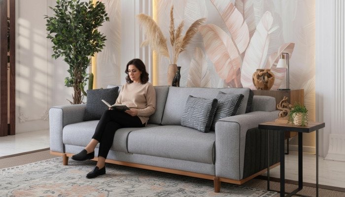 Big Sofa 242cm Couch Upholstery Furniture Sofas Fabric Couch Interior Textile