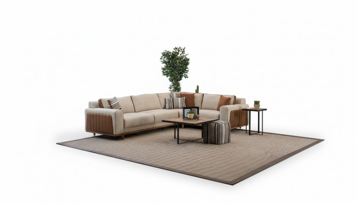 L-shaped sectional sofa living room modern luxury furniture couch corner suite beige