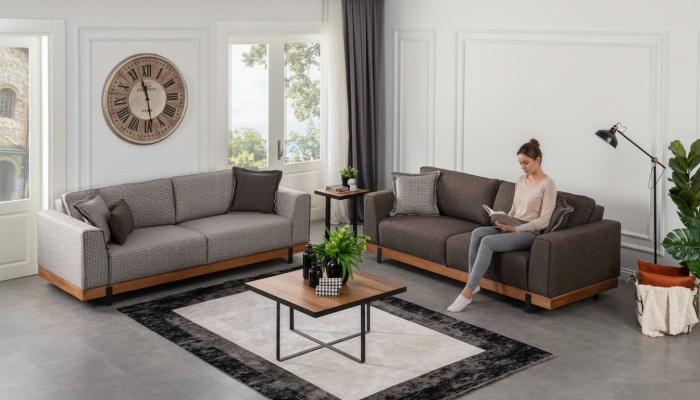 Luxury Sofa Set Brown Sofa 3+3 Seater Fabric Sofa Luxury Design