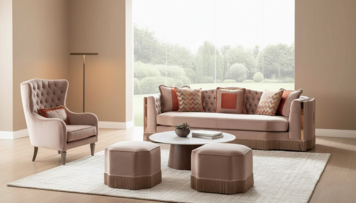 Luxury Living Room Chic Sofa 4-Seater Armchair with 2x Ottomans Stylish Furniture