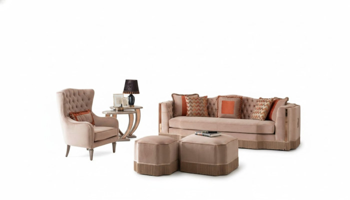 Luxury Living Room Chic Sofa 4-Seater Armchair with 2x Ottomans Stylish Furniture
