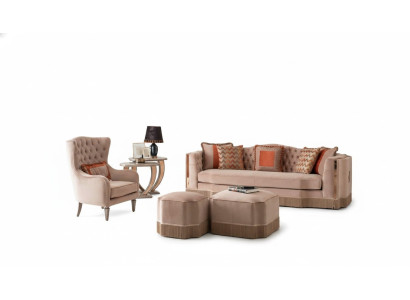 Luxury Living Room Chic Sofa 4-Seater Armchair with 2x Ottomans Stylish Furniture
