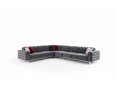 Modern corner sofa L-shape living room gray color wood textile couches
