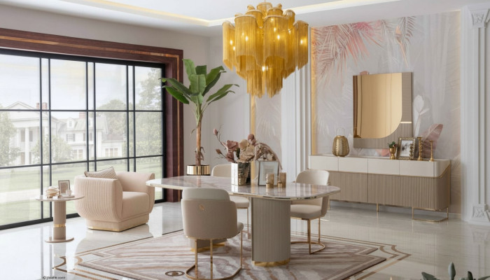 Luxury Design Dining Room Set Dining Table 4x Chairs Sideboard Mirror Furniture