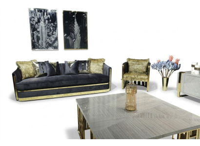 Luxus Einrichtung Wohnzimmer Möbel Sofa Set 3+1 Sitz Sofagarnitur Schwarz