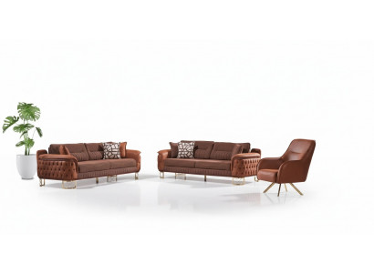 Brown Chesterfield Sofa Set 3+3+1 Seater Designer Sofas 3-piece Set