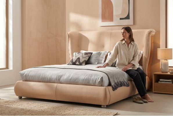 Beige bed bedroom beds double beds wooden furniture leather beds