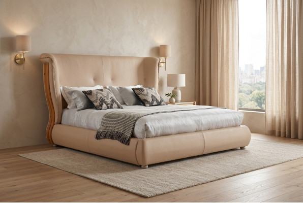 Beige bed bedroom beds double beds wooden furniture leather beds