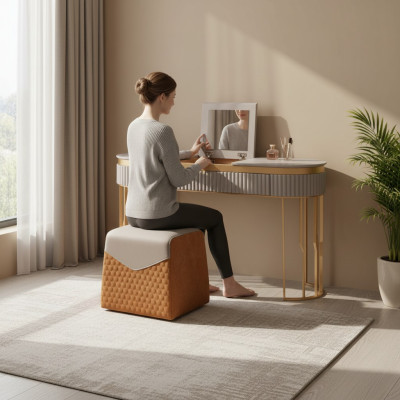 Designer beige dressing table modern wooden table luxury bedroom furniture