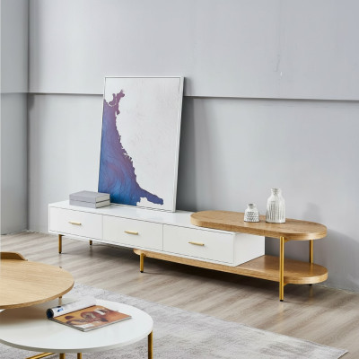 RTV lowboard drawers shelves dresser table living room wood design