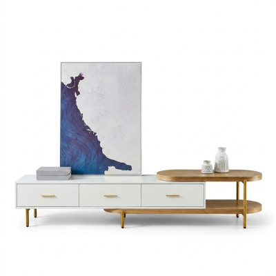 RTV lowboard drawers shelves dresser table living room wood design