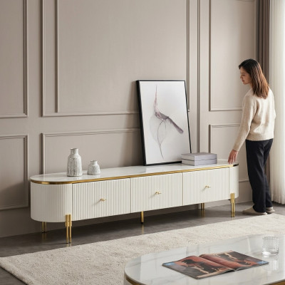 TV Stand RTV Lowboard White Modern Living Room Sideboard Wood New