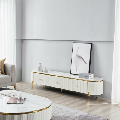 TV Stand RTV Lowboard White Modern Living Room Sideboard Wood New