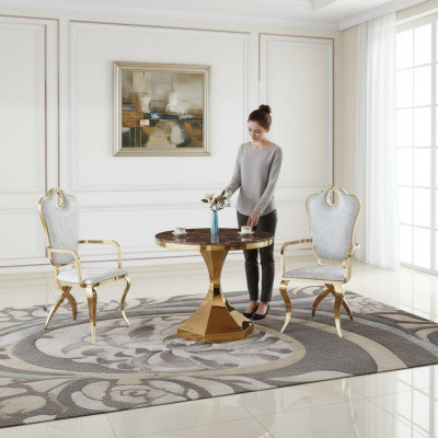 Dining table furniture luxury wood modern stainless steel living room design new gold