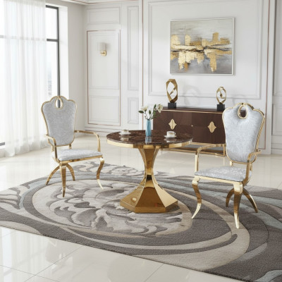 Dining table furniture luxury wood modern stainless steel living room design new gold
