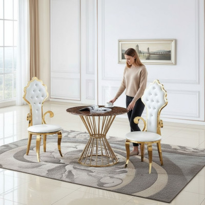 Dining table coffee table living room gold luxury design round table stainless steel