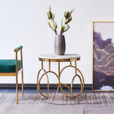 Side table table side designer furniture gold round stainless steel table