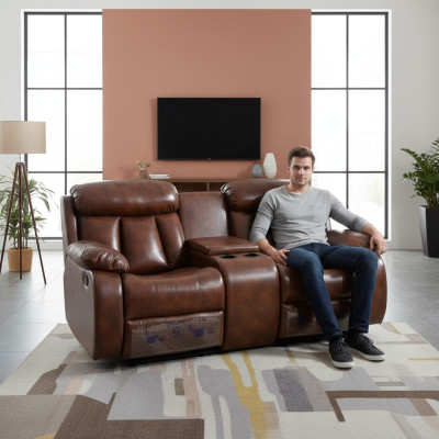 2-seater sofa couch upholstery designer relax function living room brown new