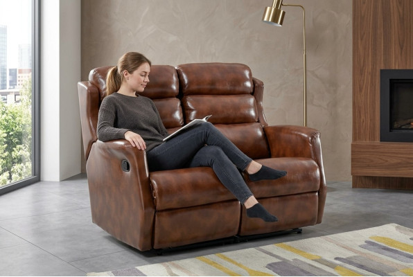 Sofa 2 Seater Brown Sofas Style Luxury Living Room Modern Design Faux Leather