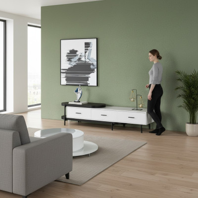 Living room wall unit TV lowboard wood white furniture new modern design