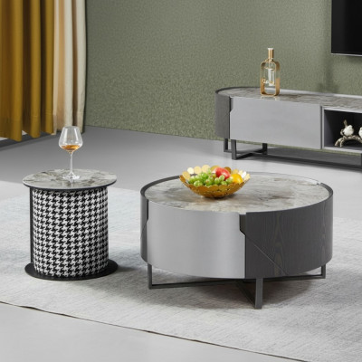 Round Coffee Table Set 2 pcs. Side Table Living Room Tables Design New