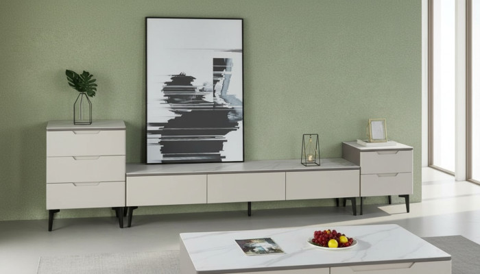 Wall unit TV stand RTV lowboard luxury wood modern gray living room