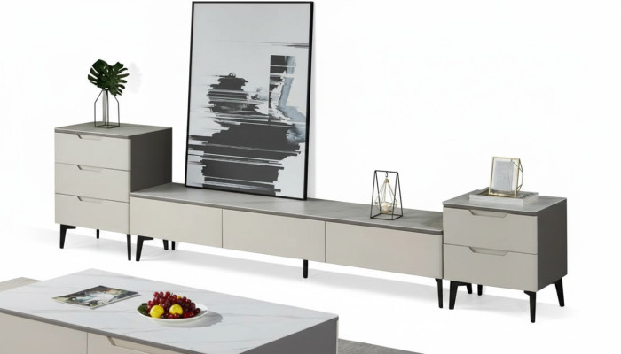 Wall unit TV stand RTV lowboard luxury wood modern gray living room