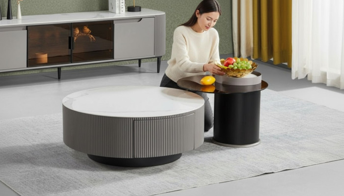 Round set of 2x coffee tables, side tables, design living room
