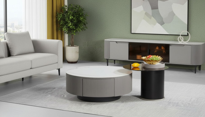 Round set of 2x coffee tables, side tables, design living room